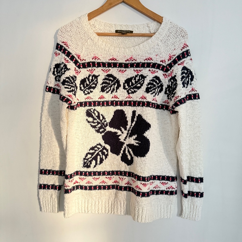 Tommy Bahama Womens Tropical Fair Isle Hawaii Crewneck Comfy Pullover Sweater